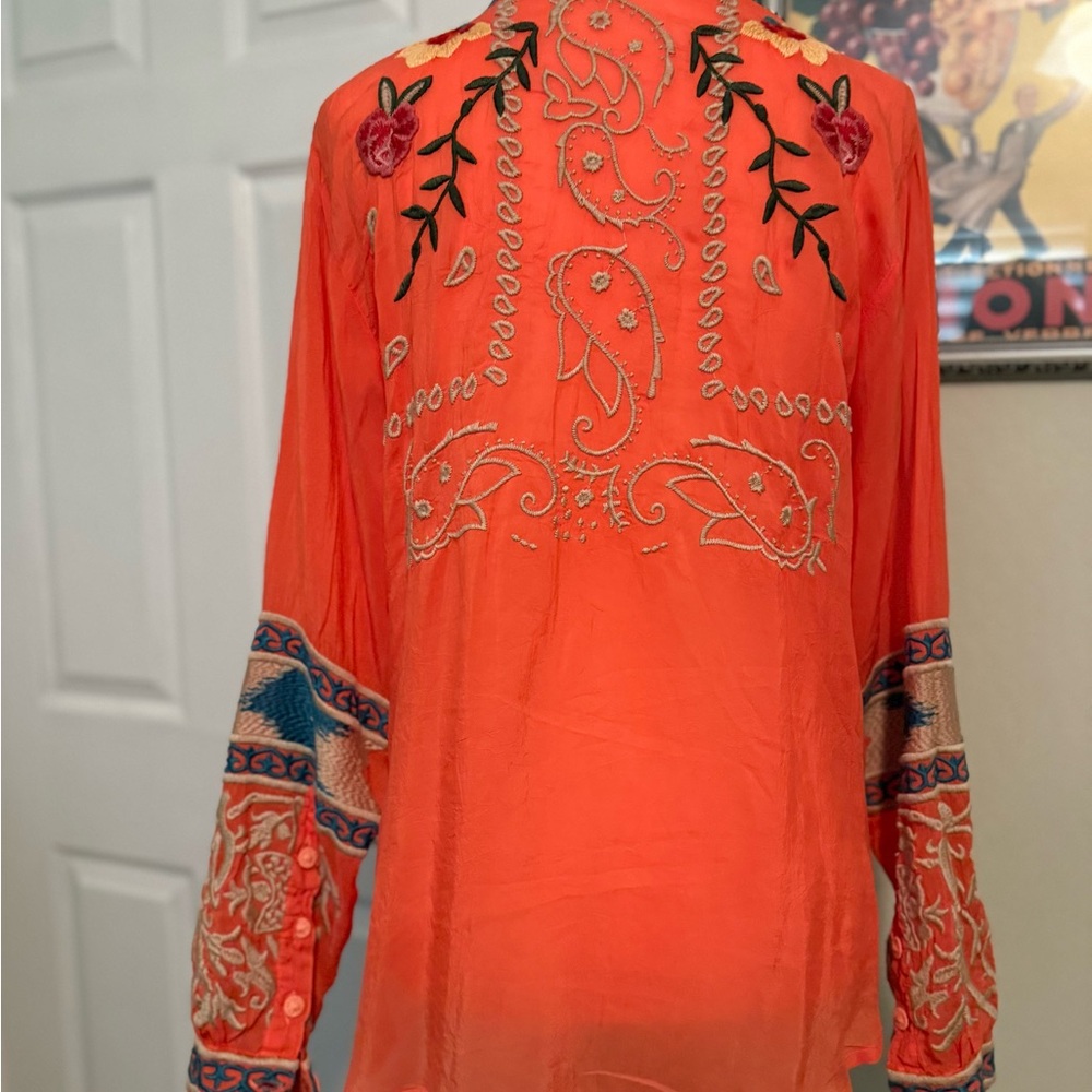 Johnny Was Orange Embroidered Blouse - Picture 5 of 11